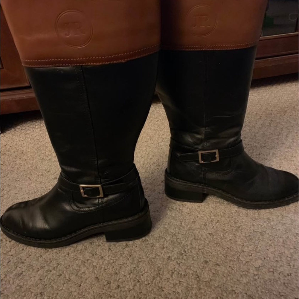 Elegant Black and Brown Heeled Boots